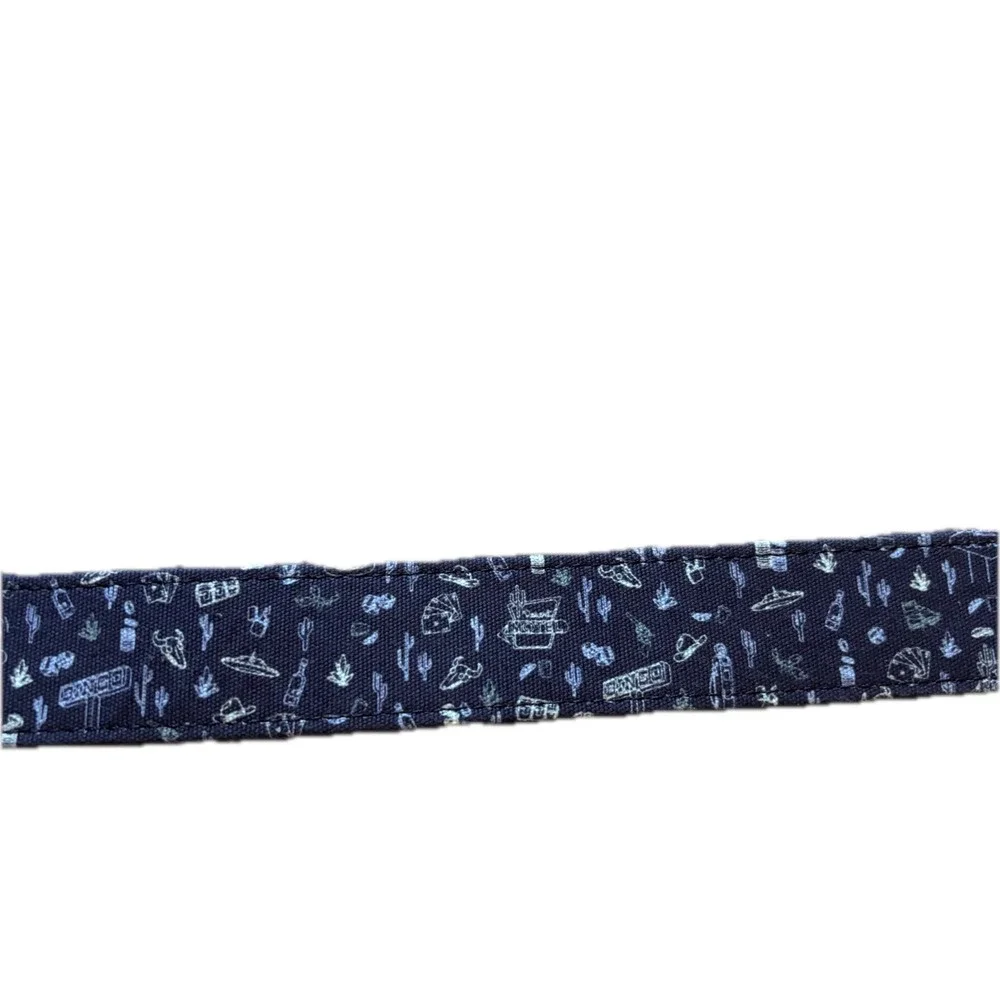 Peter Millar Mens 38 Belt Navy Canvas Western Print Leather Trim Made in Italy